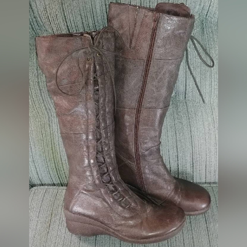 Miz Mooz Brown Leather Lace-Up Knee Boots